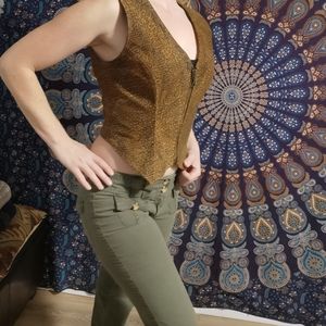 Vakko Leather leopard print vest